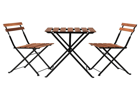 Một bàn và hai ghế đặt ngoài trời Vườn gỗ ngoài trời Khung kim loại hàng đầu Gấp